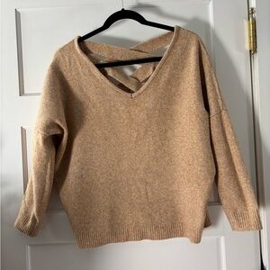 Woven Heart Tan V-Neck Sweater Plush Knit